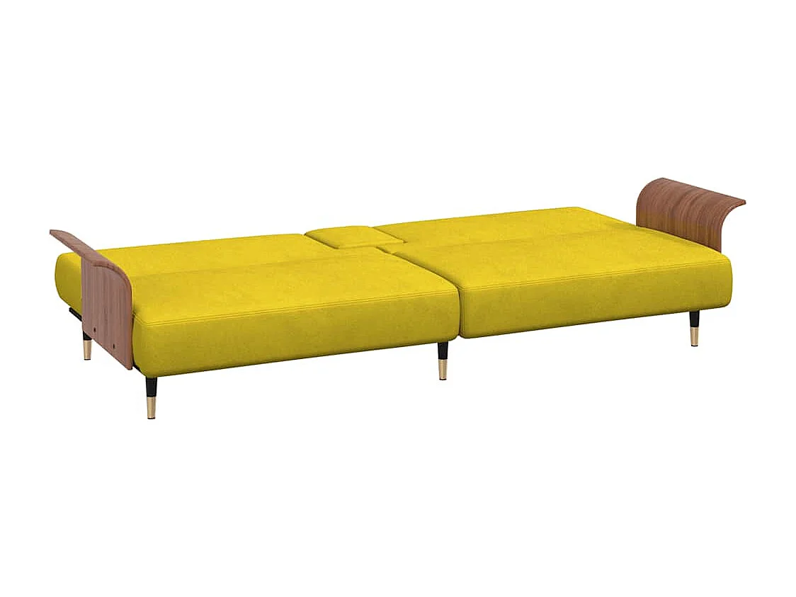 Canapé-lit avec porte-gobelets jaune velours