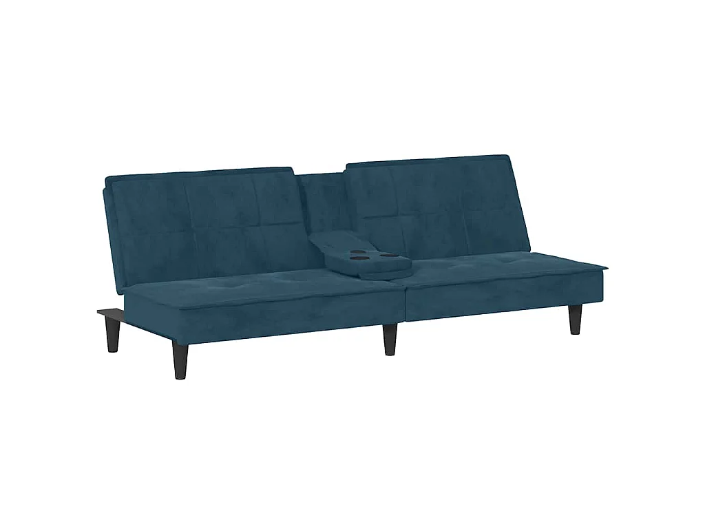 Canapé-lit avec porte-gobelets bleu velours