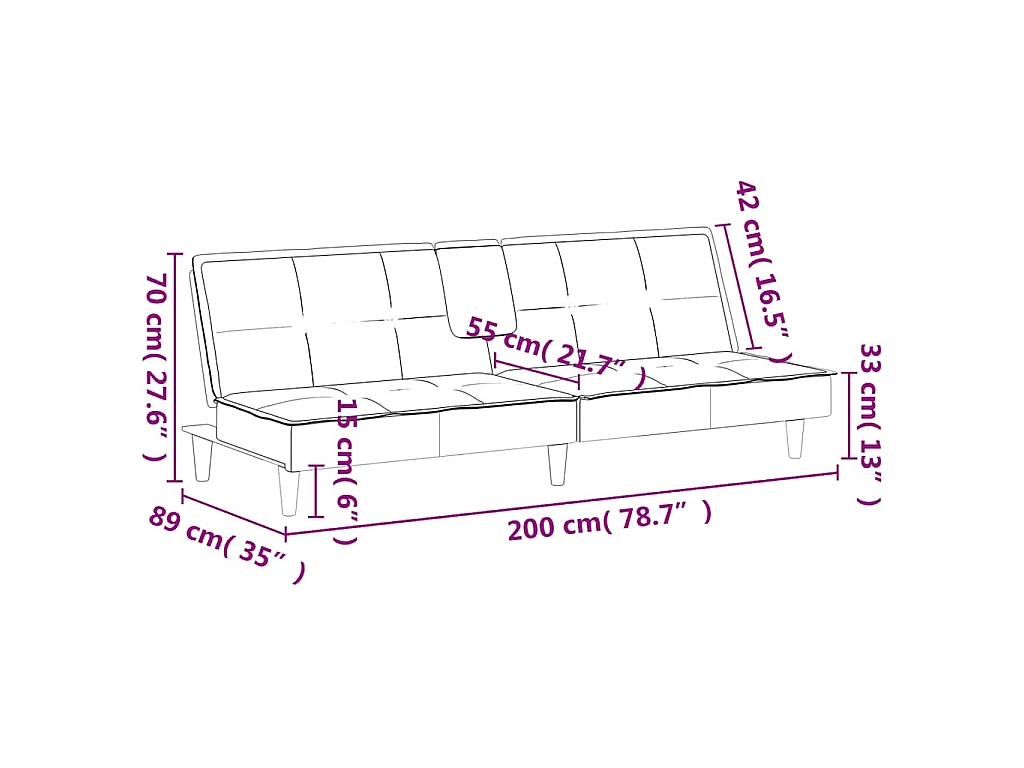 Canapé-lit avec porte-gobelets bleu velours