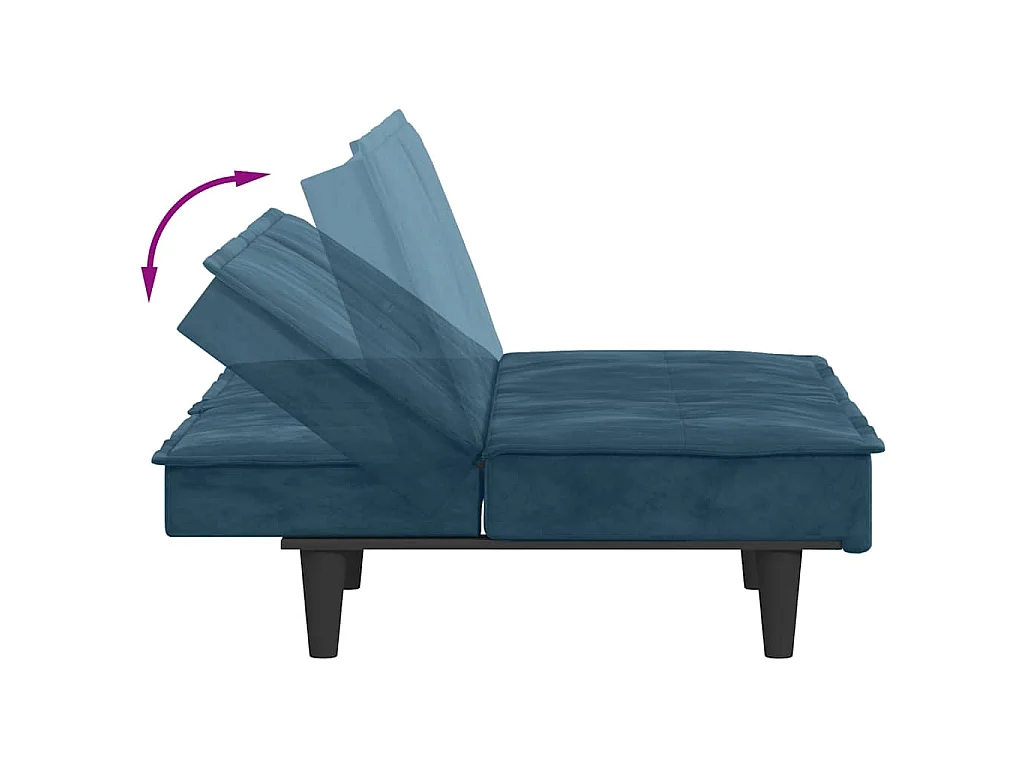 Canapé-lit avec porte-gobelets bleu velours