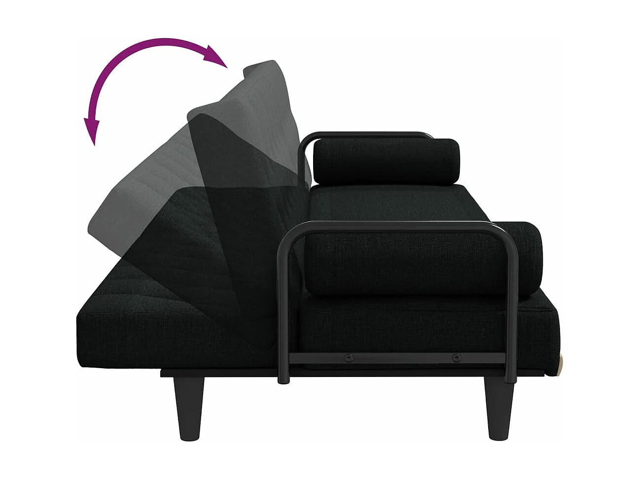 Canapé-lit avec accoudoirs noir tissu