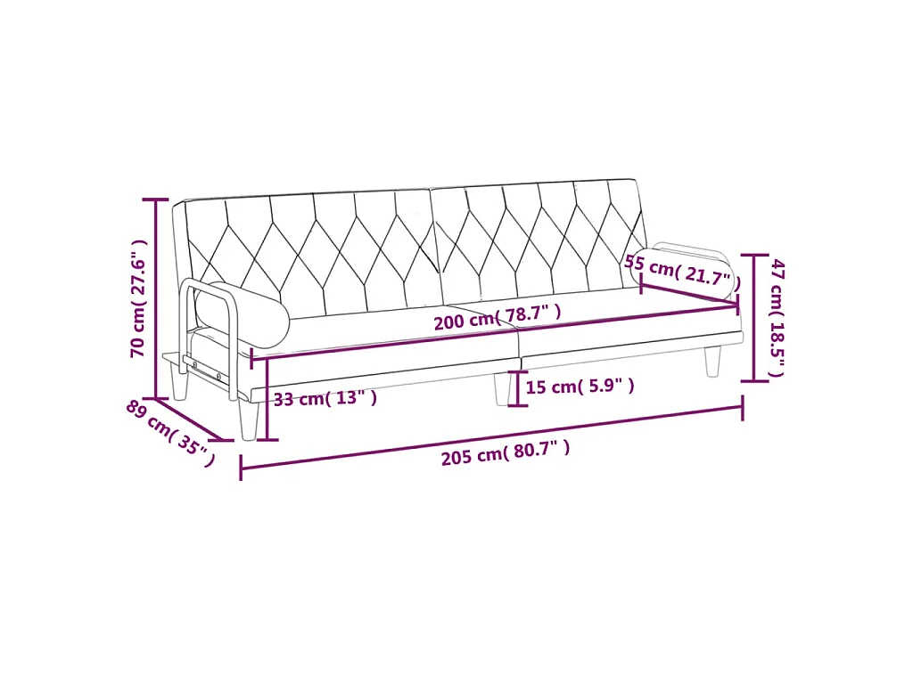 Canapé-lit avec accoudoirs noir tissu