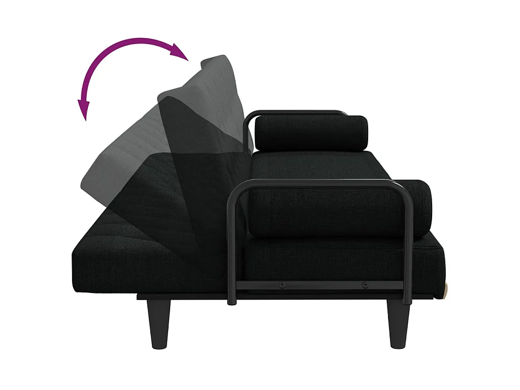 Canapé-lit avec accoudoirs noir tissu