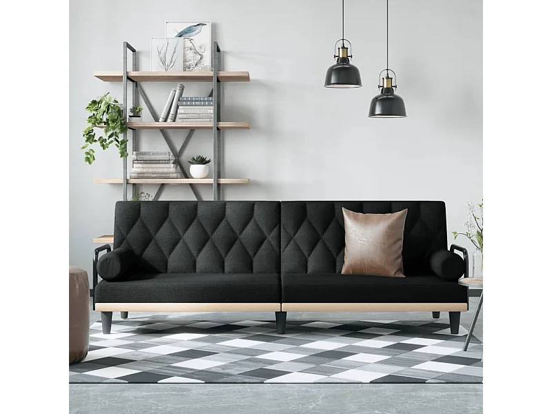 Canapé-lit avec accoudoirs noir tissu