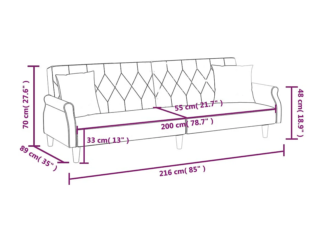 Sofá-cama com apoio de braços veludo amarelo