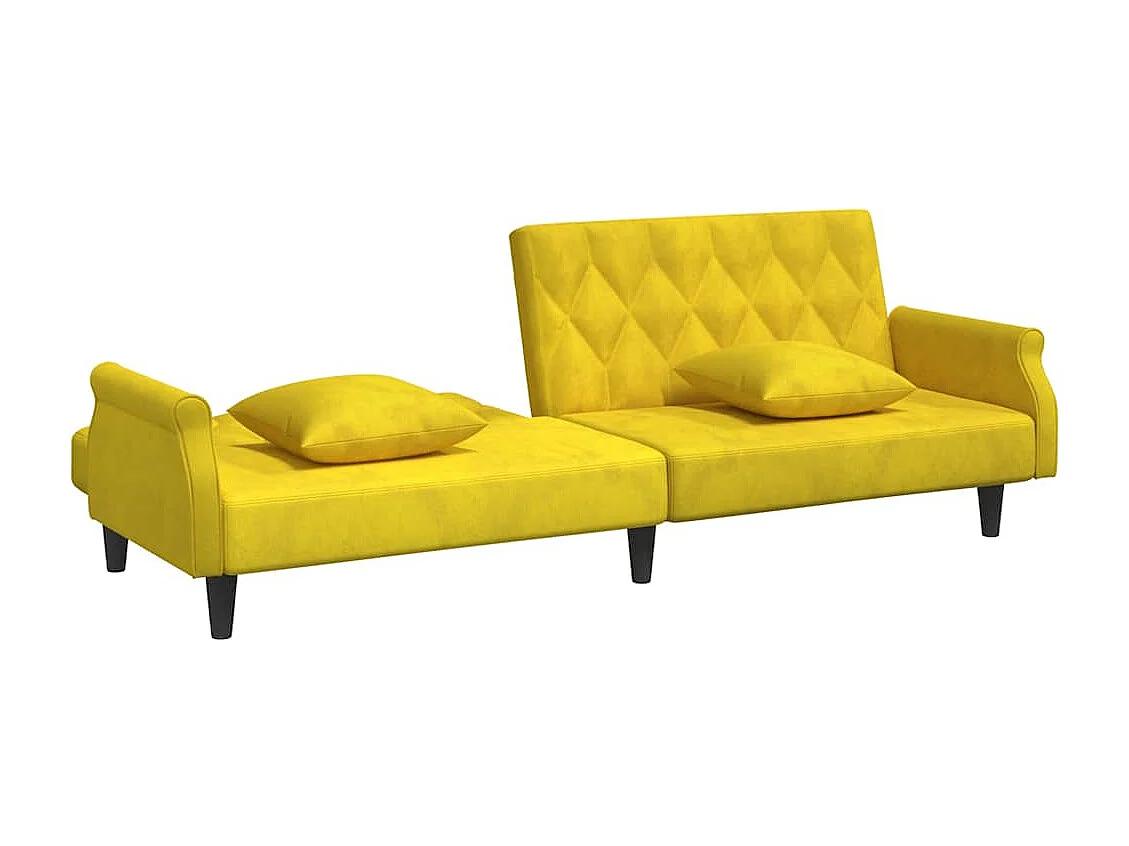 Sofá-cama com apoio de braços veludo amarelo