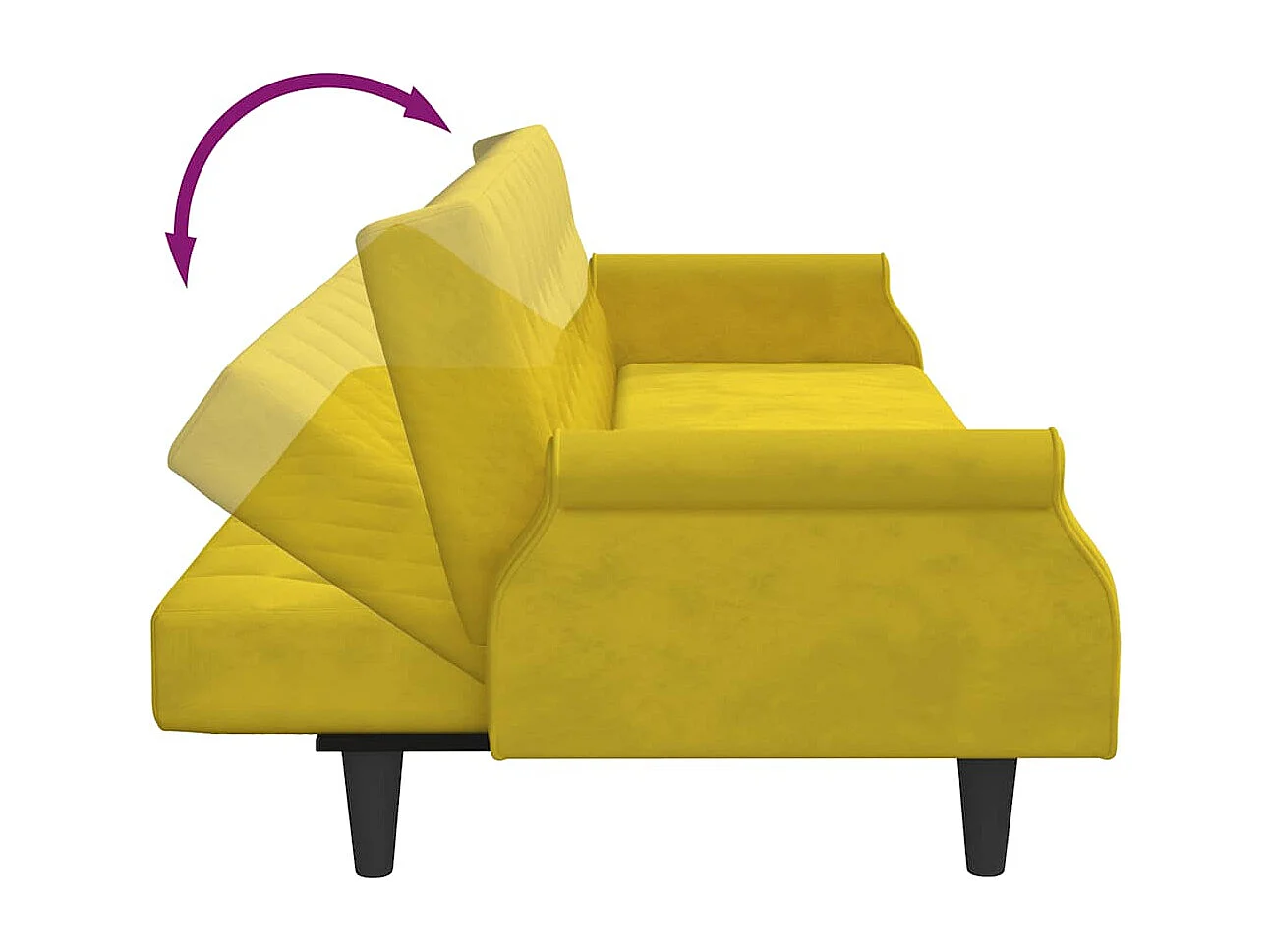Sofá-cama com apoio de braços veludo amarelo