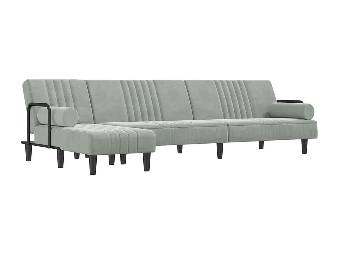 Divano Letto a L Grigio Chiaro 260x140x70 cm in Velluto
