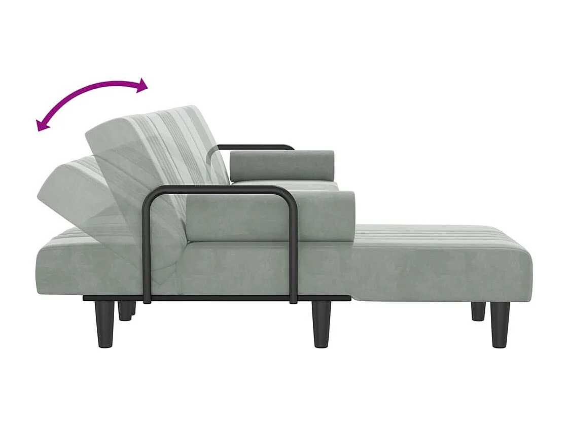 Divano Letto a L Grigio Chiaro 260x140x70 cm in Velluto