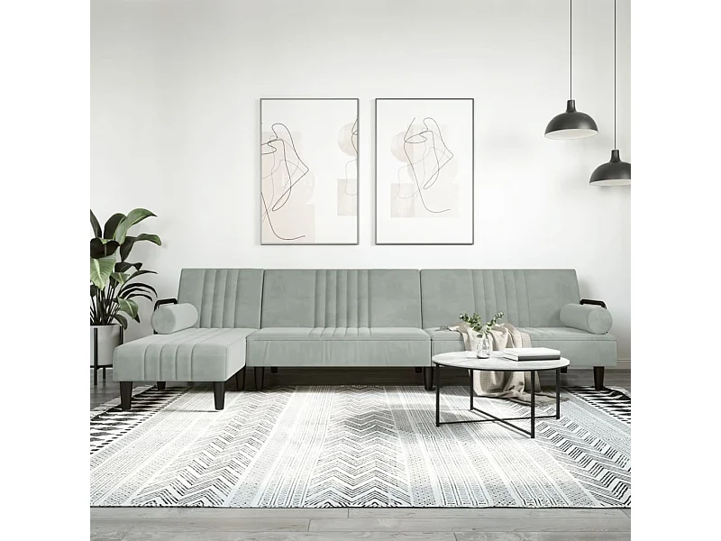 Divano Letto a L Grigio Chiaro 260x140x70 cm in Velluto