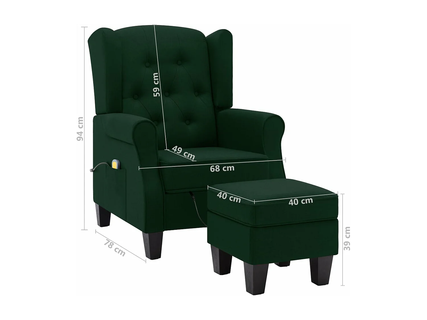 Fauteuil de massage avec repose-pied vert foncé tissu