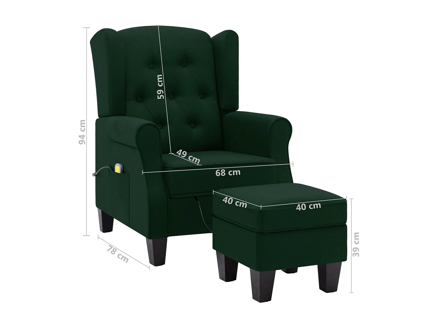 Fauteuil de massage avec repose-pied vert foncé tissu