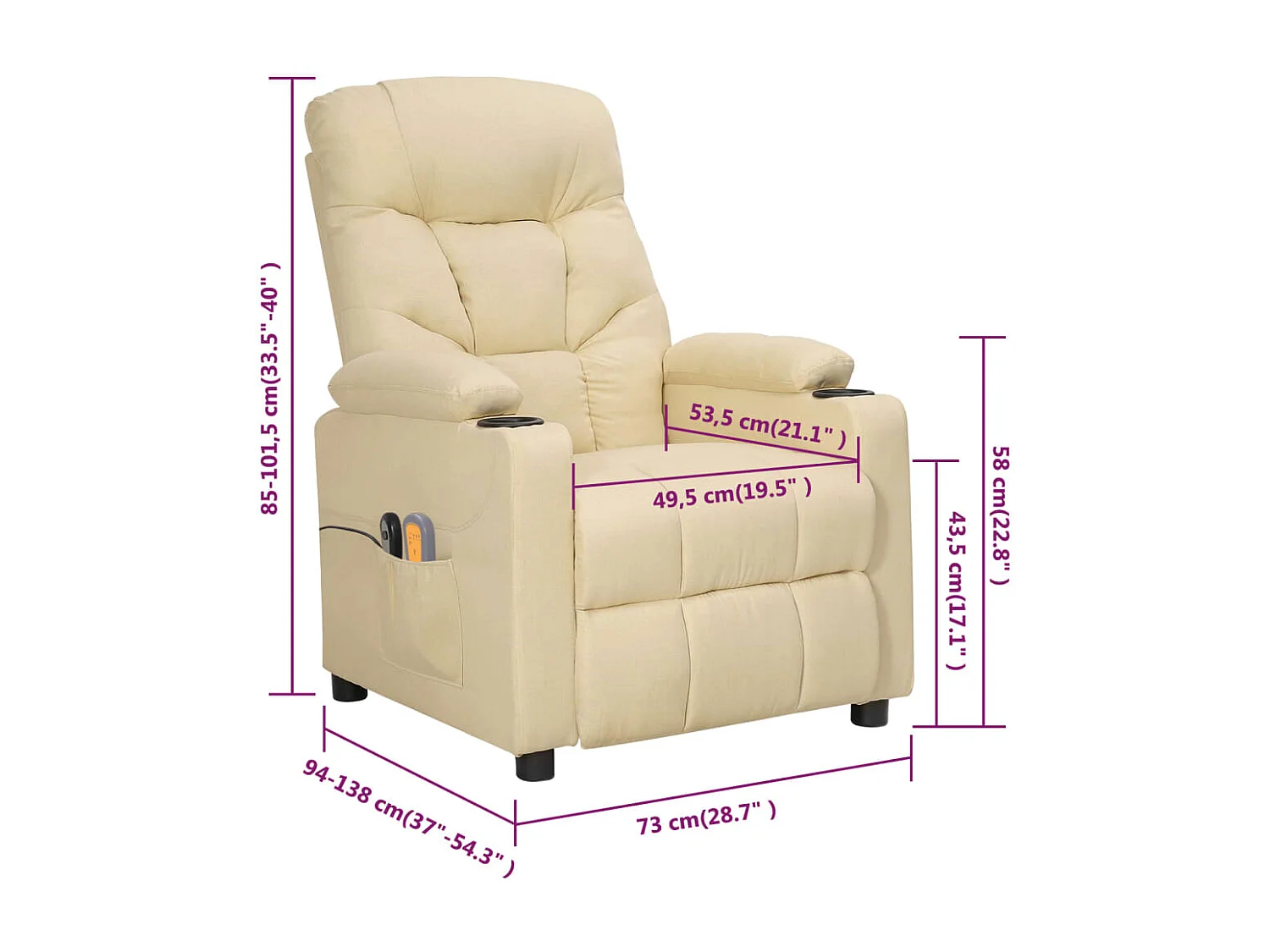 Massagestoel elektrisch stof crèmekleurig