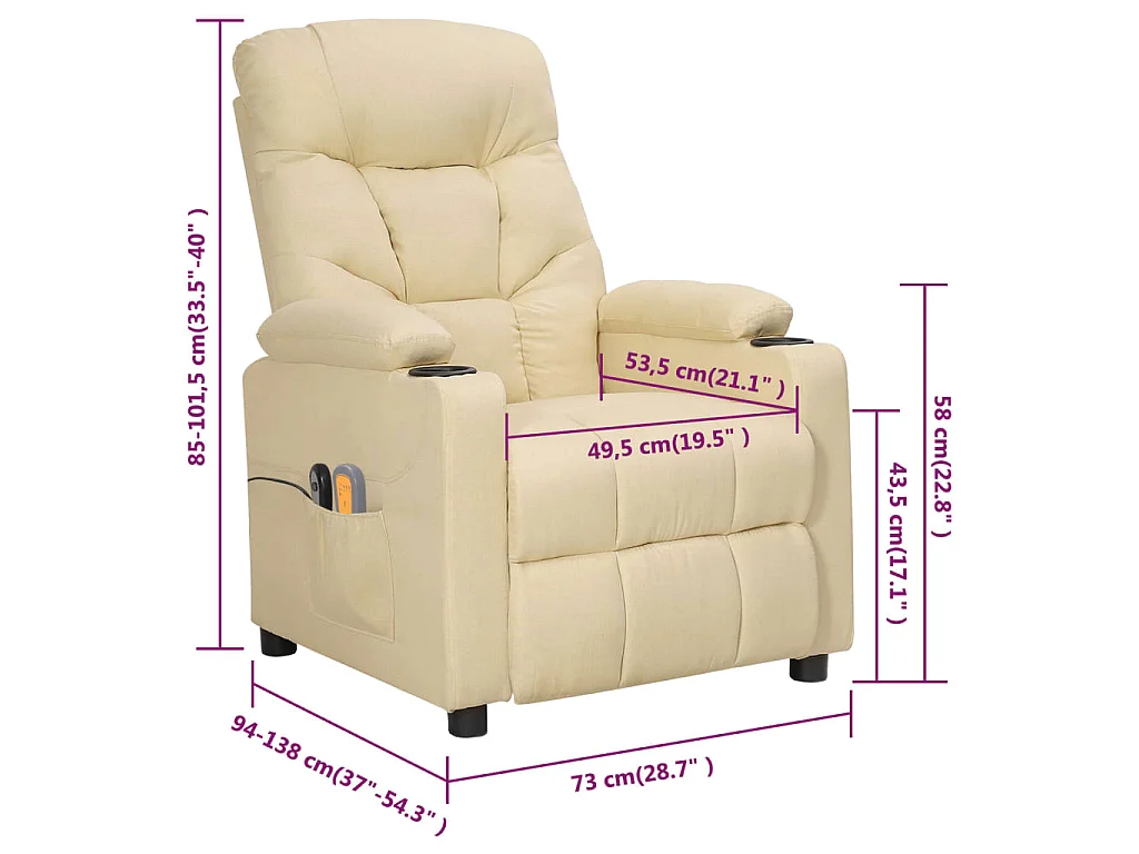 Poltrona elevatória de massagens elétrica tecido creme
