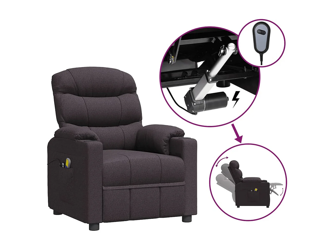 Sillón de masaje eléctrico tela marrón oscuro