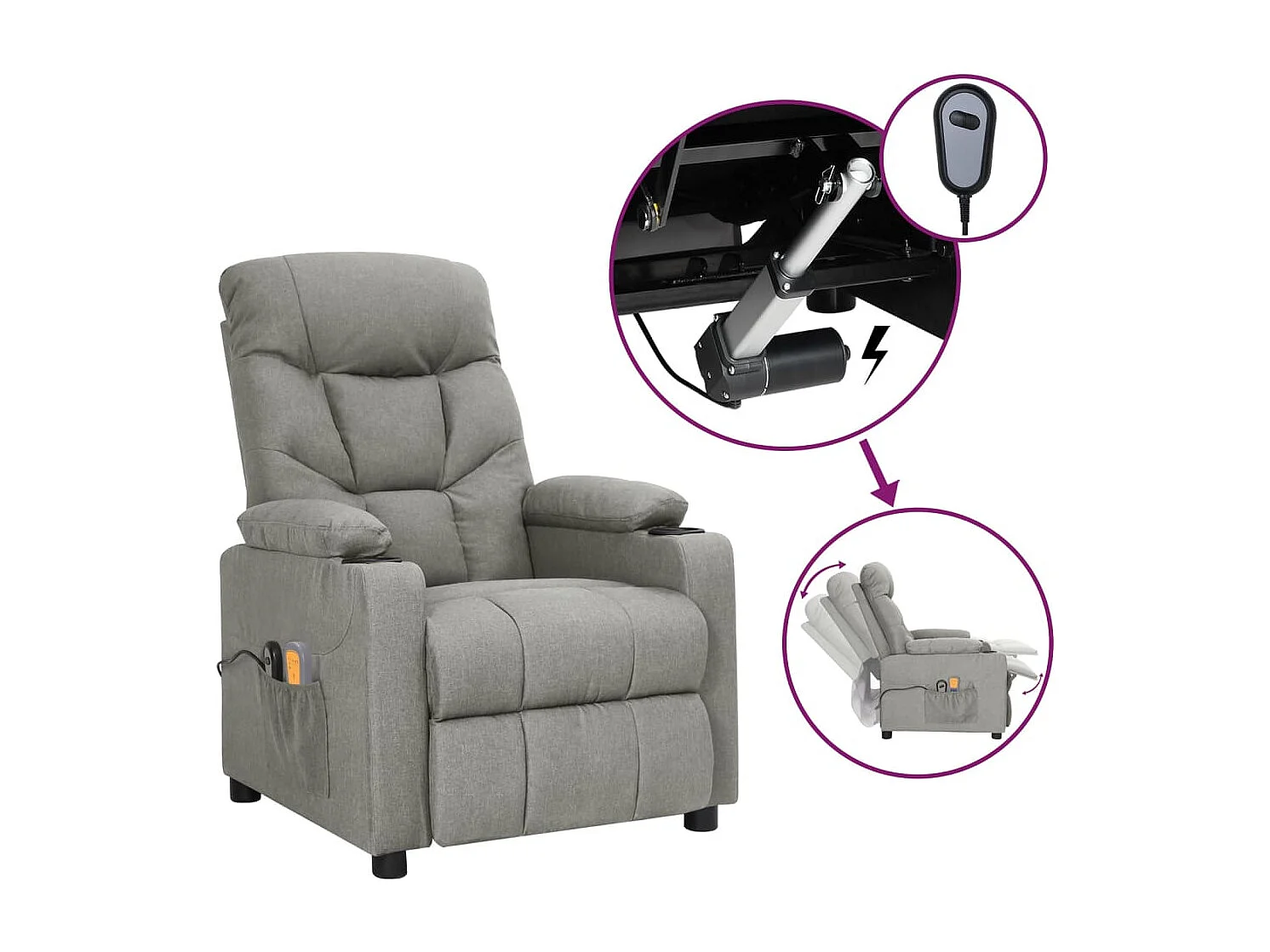 Massagesessel Elektrisch Hellgrau Stoff