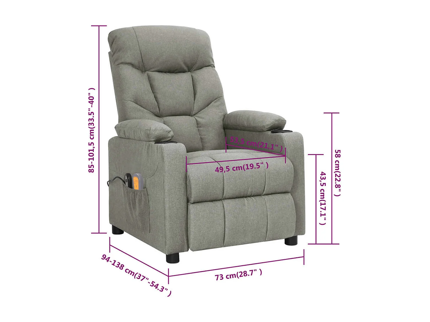 Massagesessel Elektrisch Hellgrau Stoff