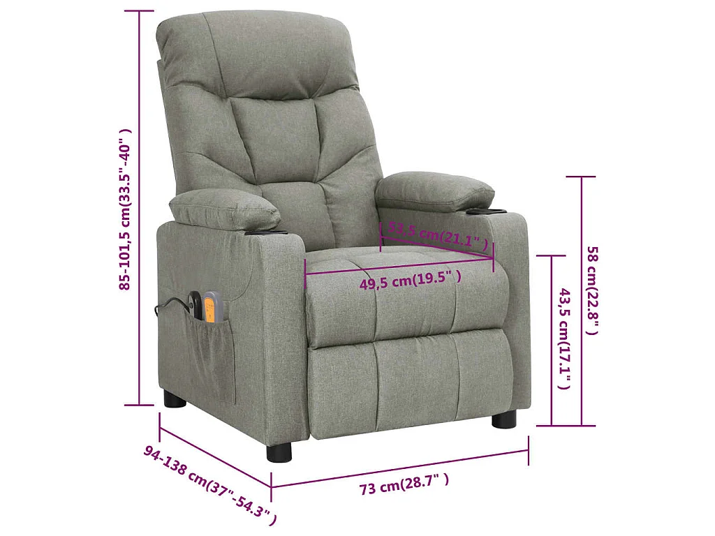 Fauteuil électrique de massage Gris clair Tissu