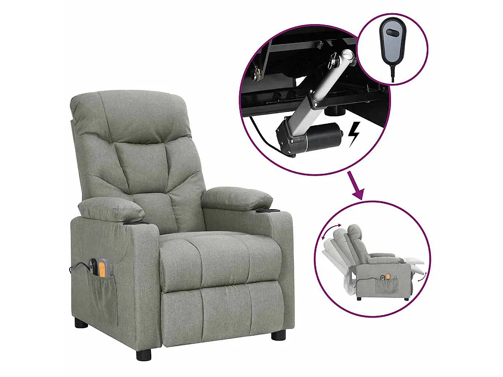 Fauteuil électrique de massage Gris clair Tissu