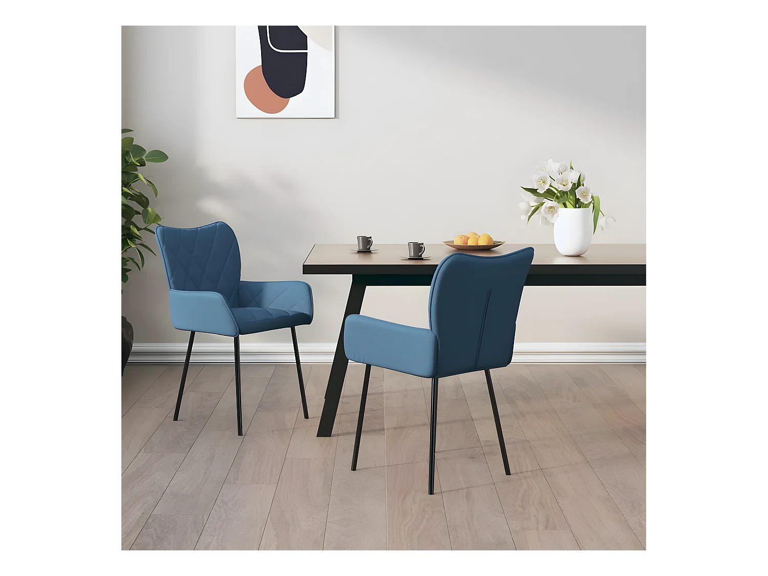 Chaises à manger lot de 2 bleu tissu