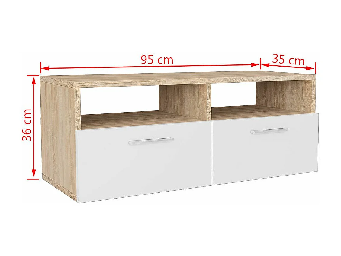 Mueble TV Buffet TV diseño práctico aglomerado 95 cm roble y blanco 2502019/2
