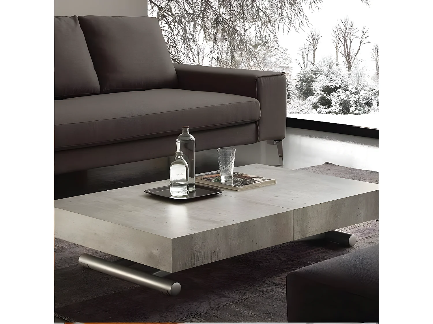 Table basse relevable extensible BLOCK design ciment aspect vieilli