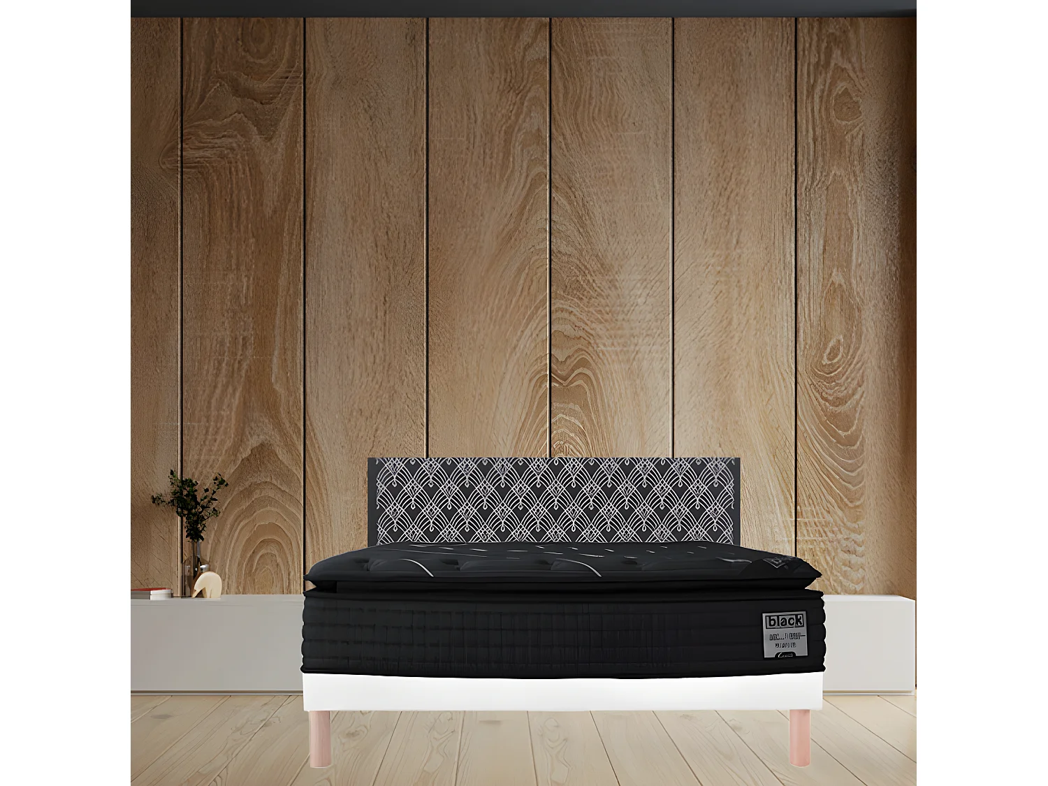Ensemble Alitea BLACK EDITION + Sommier KIT + pieds 140x190 Ressorts