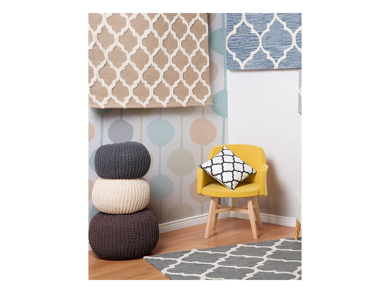 Tappeto in lana e cotone beige 80 x 150 cm ERBAA