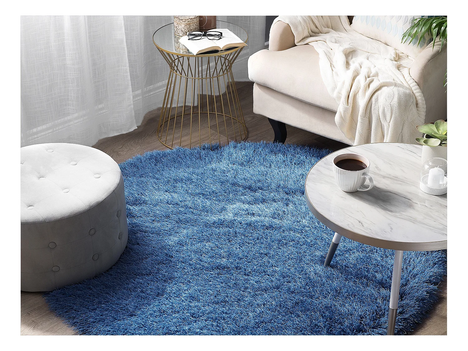 Tappeto shaggy rotondo blu ⌀ 140 cm CIDE