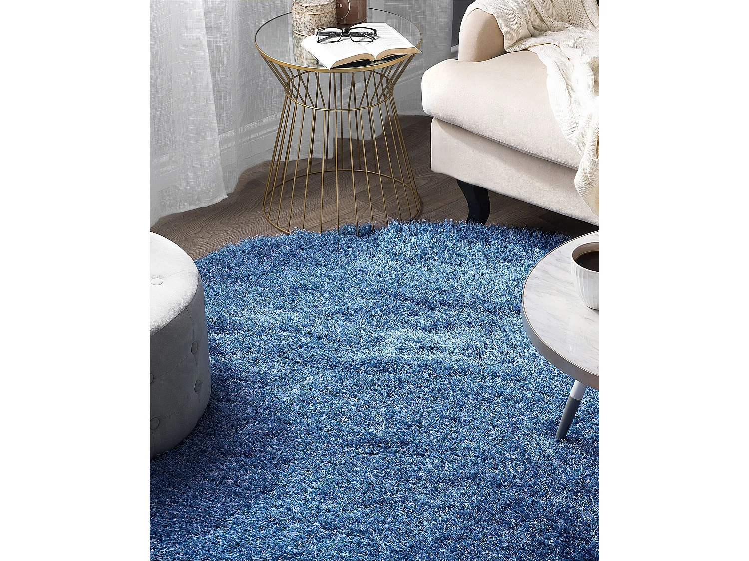Vloerkleed polyester blauw ⌀ 140 cm CIDE