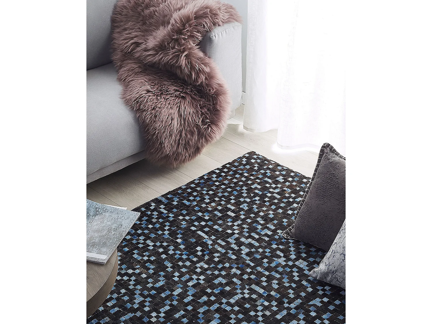 Teppich Leder braun/blau Mosaik 140 x 200 cm Ikisu