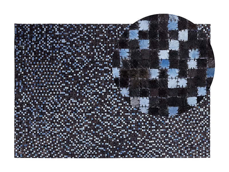 Tappeto in pelle marrone e blu 140 x 200 cm IKISU