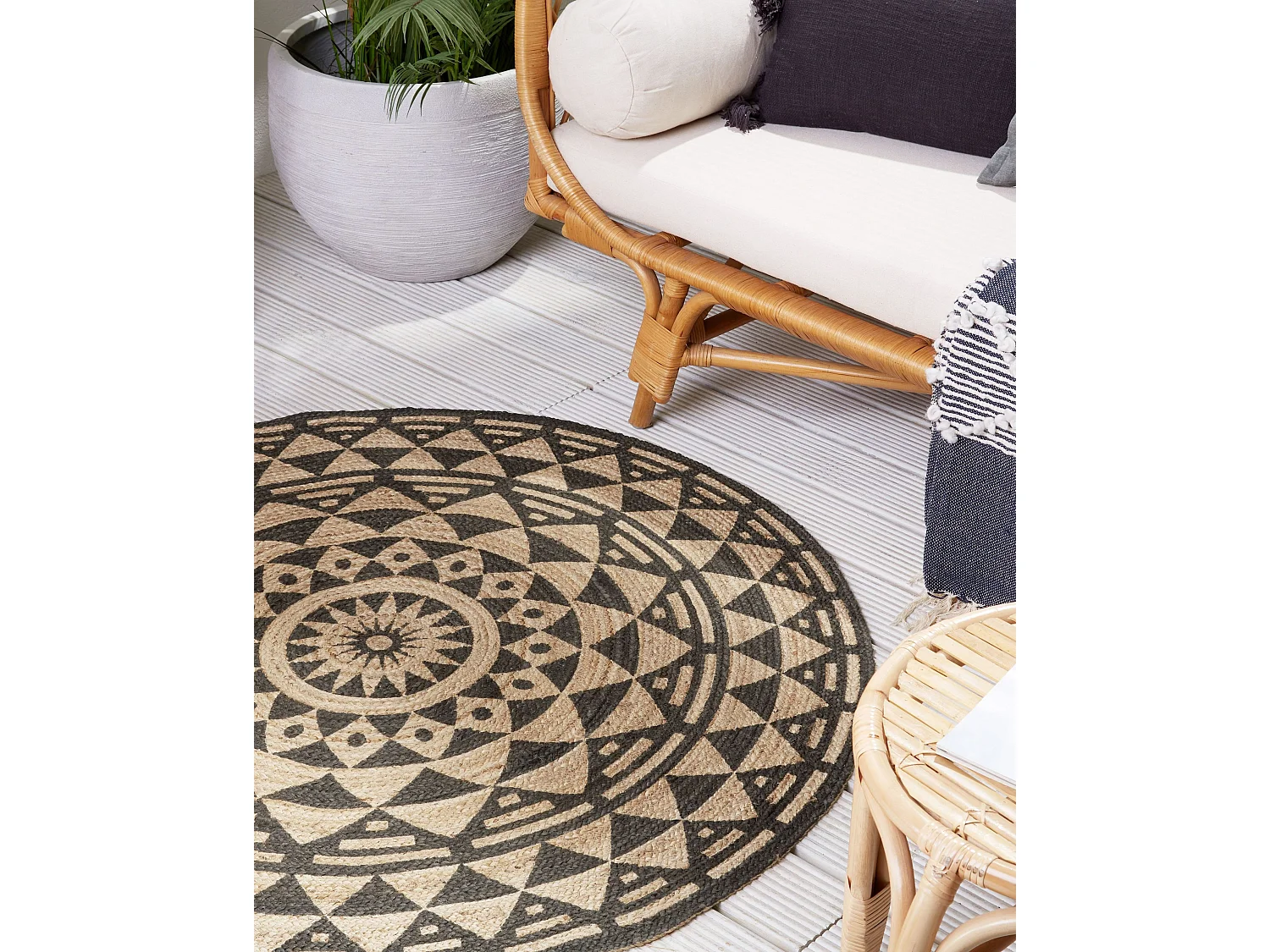 Tapis rond noir et beige 120 cm ALAKIR