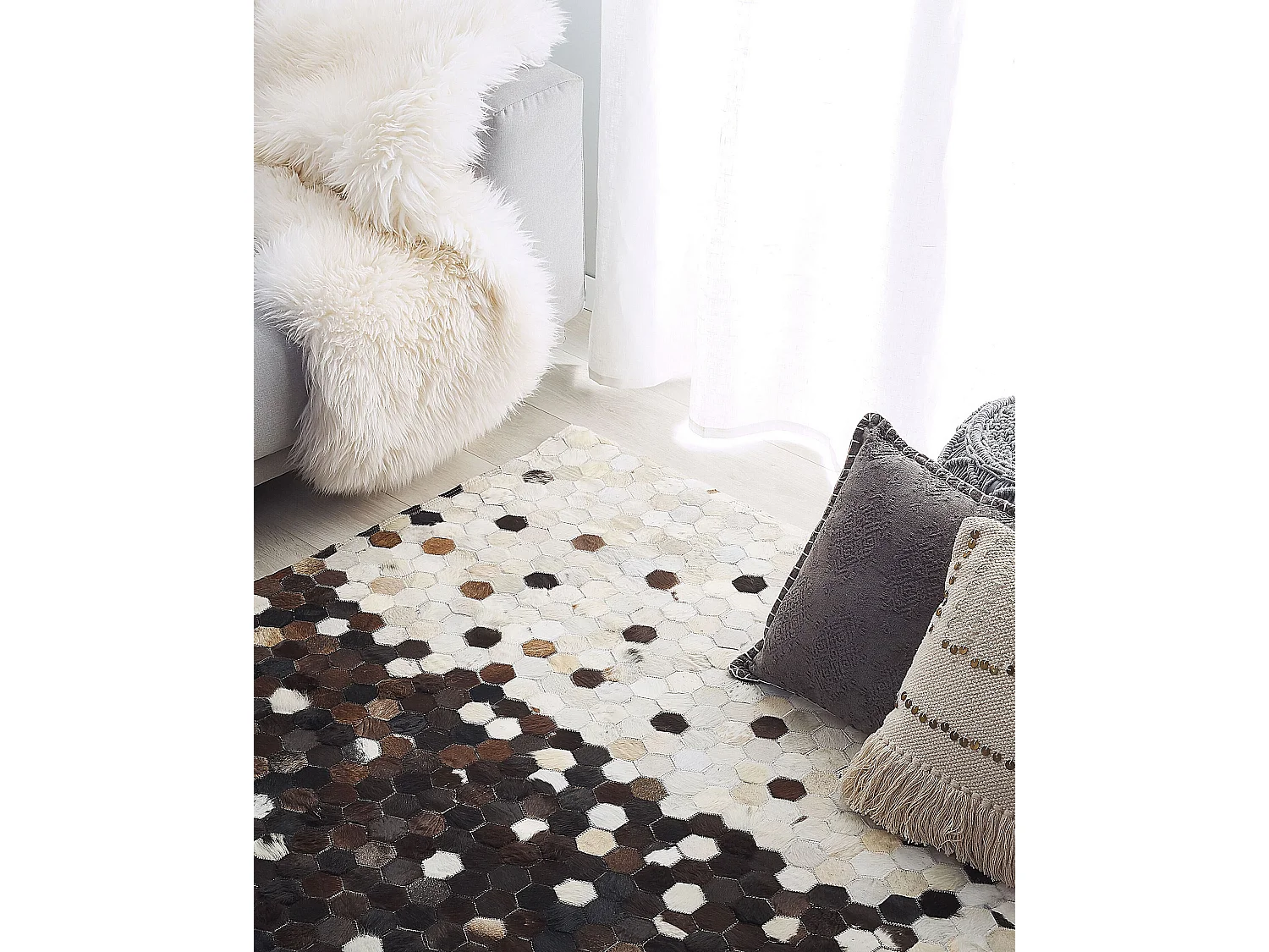 Teppich Leder beige/braun Mosaik 140 x 200 cm Eyim