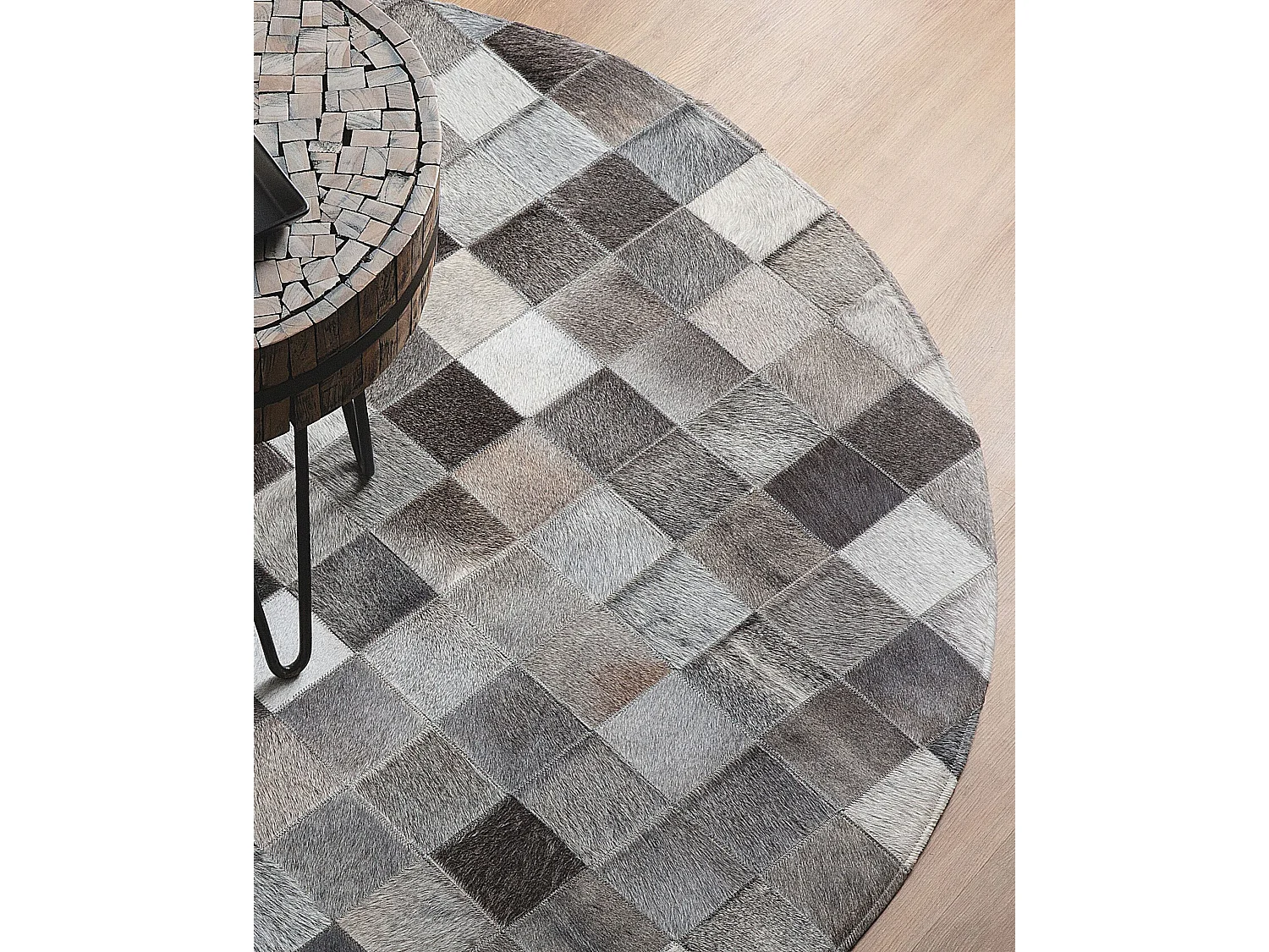 Tapis rond patchwork en cuir BERGAMA