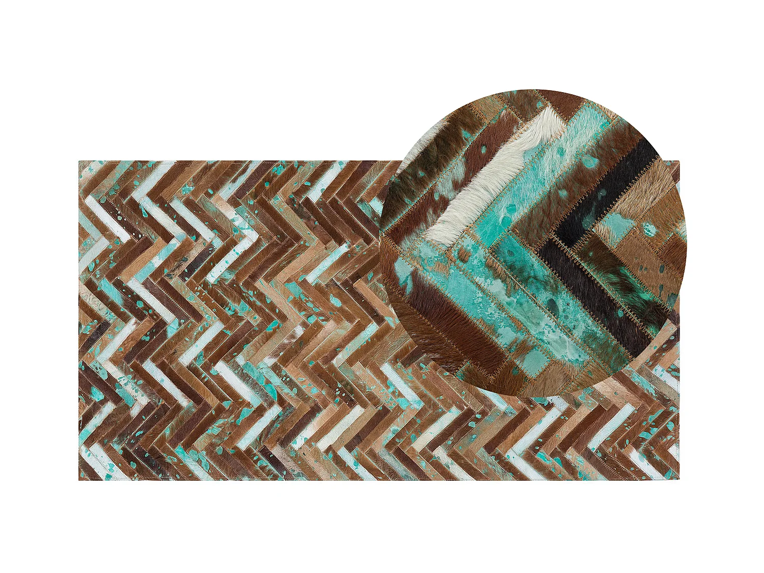 Tappeto marrone beige blu patchwork in pelle 80 x 150 cm AMASYA