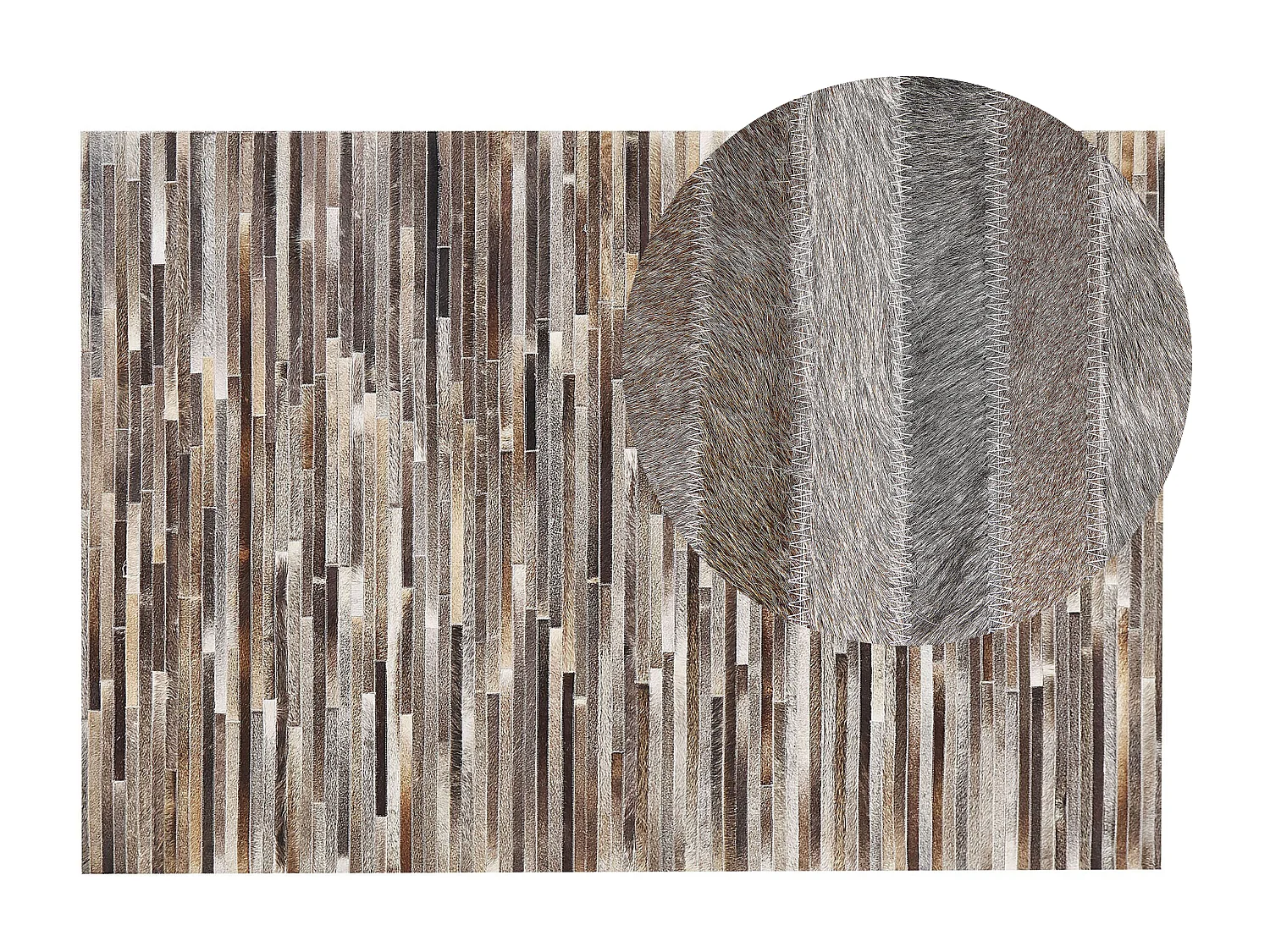 Rechteckiger Teppich aus Kuhfell Streifen mehrfarbig Patchwork 140 x 200 cm Tuzluca