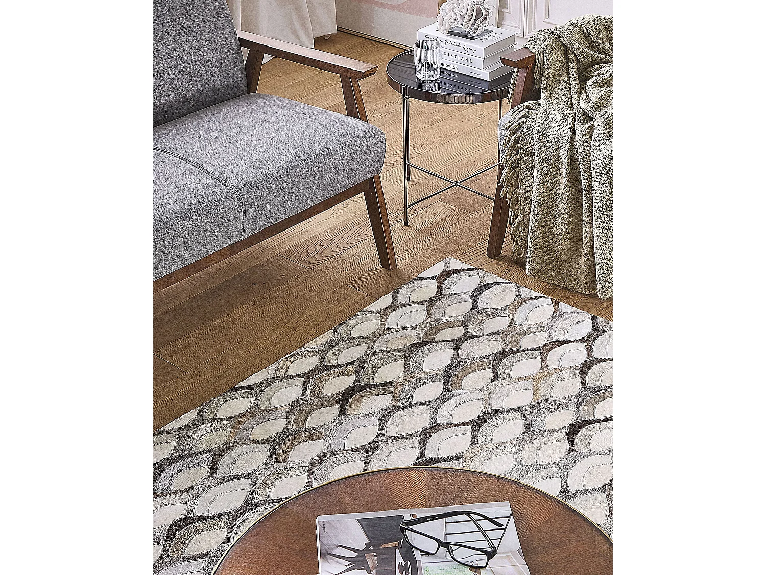 Tapis KIRCA Beige 160 x 230 cm Cuir