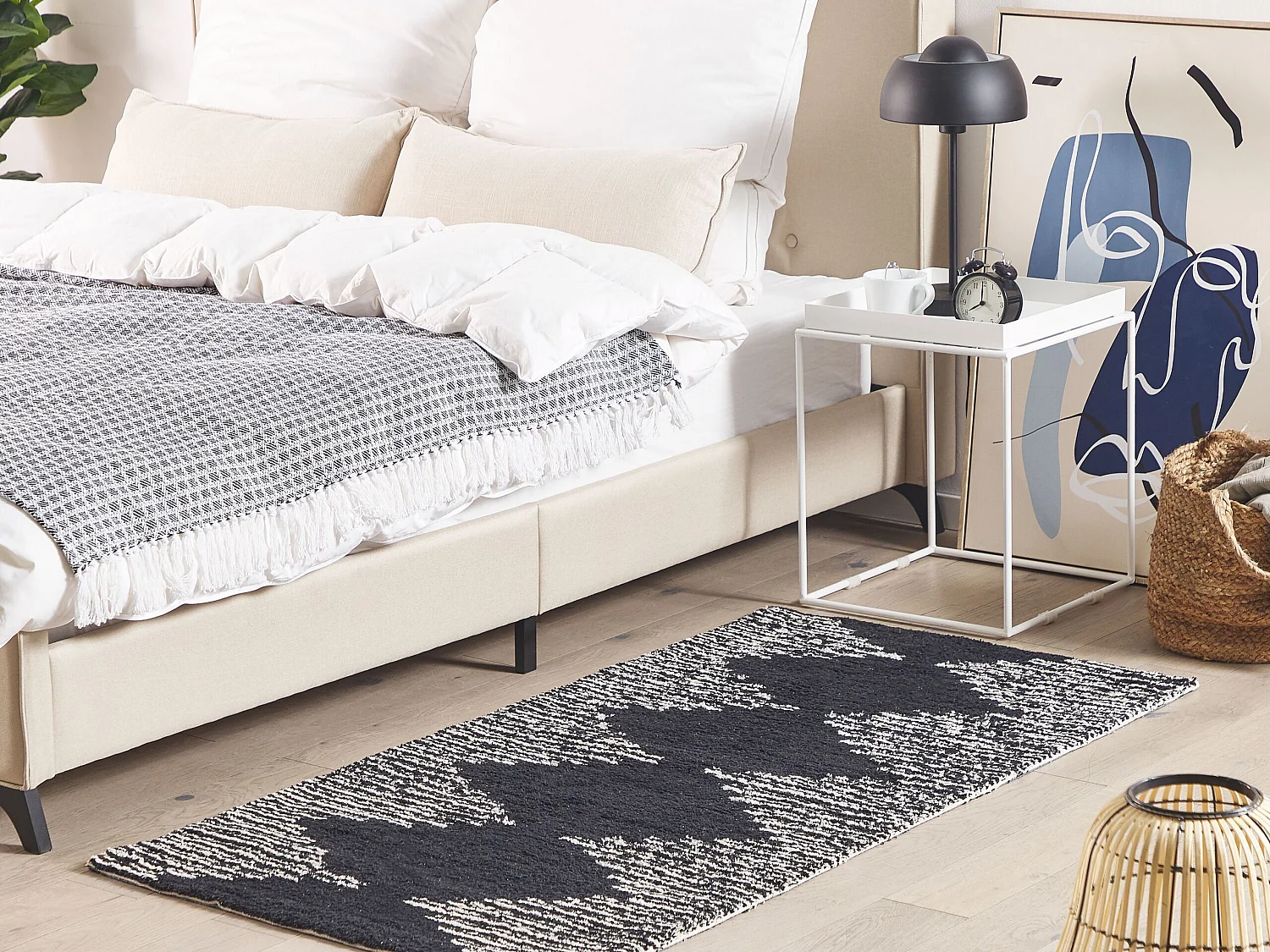 Tapis en coton 80 x 150 cm noir et blanc BATHINDA