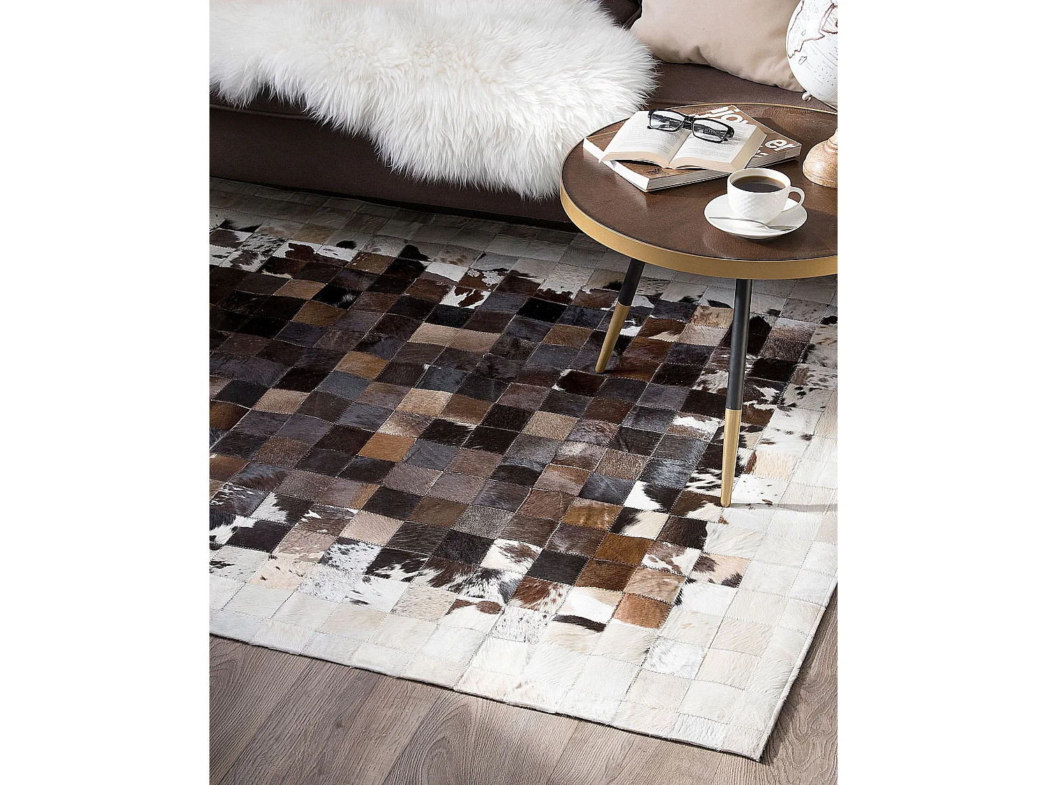 Wohnzimmer Teppich Modern Braun Beige Leder 160 x 230 cm Okculu