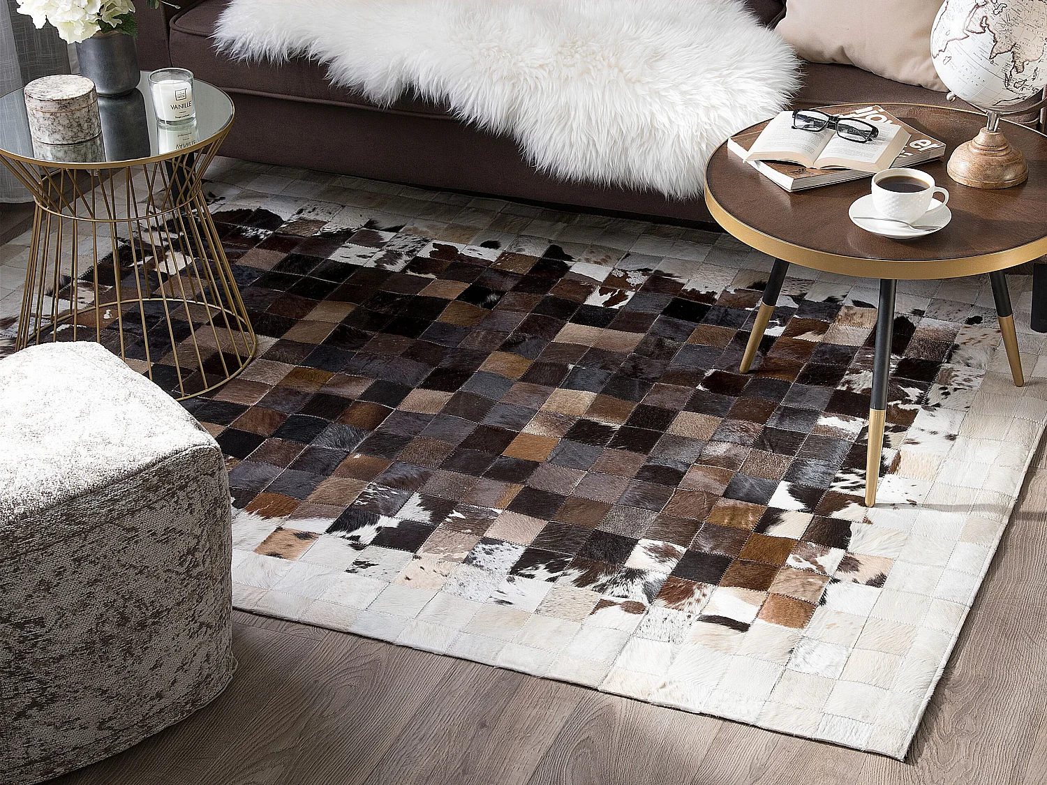 Teppich OKCULU 160 x 230 cm Echtleder Braun