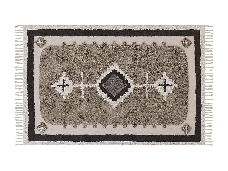 Teppich Baumwolle beige 140 x 200 cm geometrisches Muster Fransen Kurzflor GEYVE