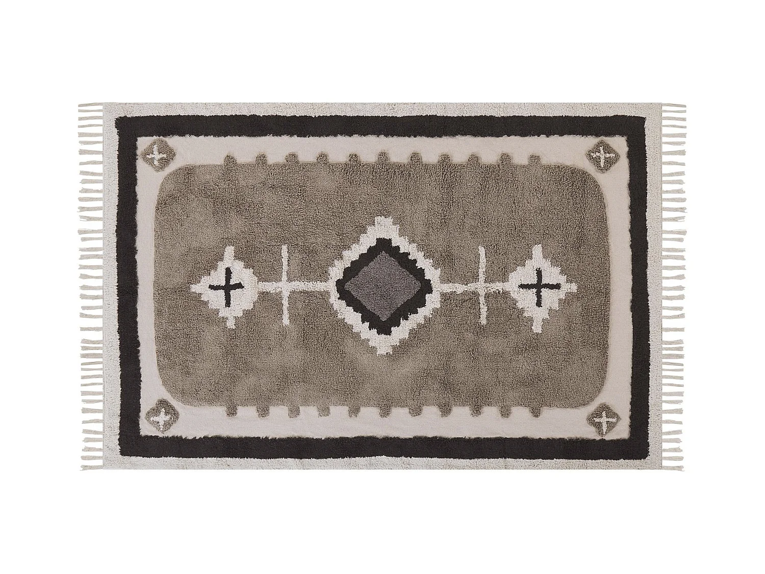 Teppich Baumwolle beige 140 x 200 cm geometrisches Muster Fransen Kurzflor GEYVE