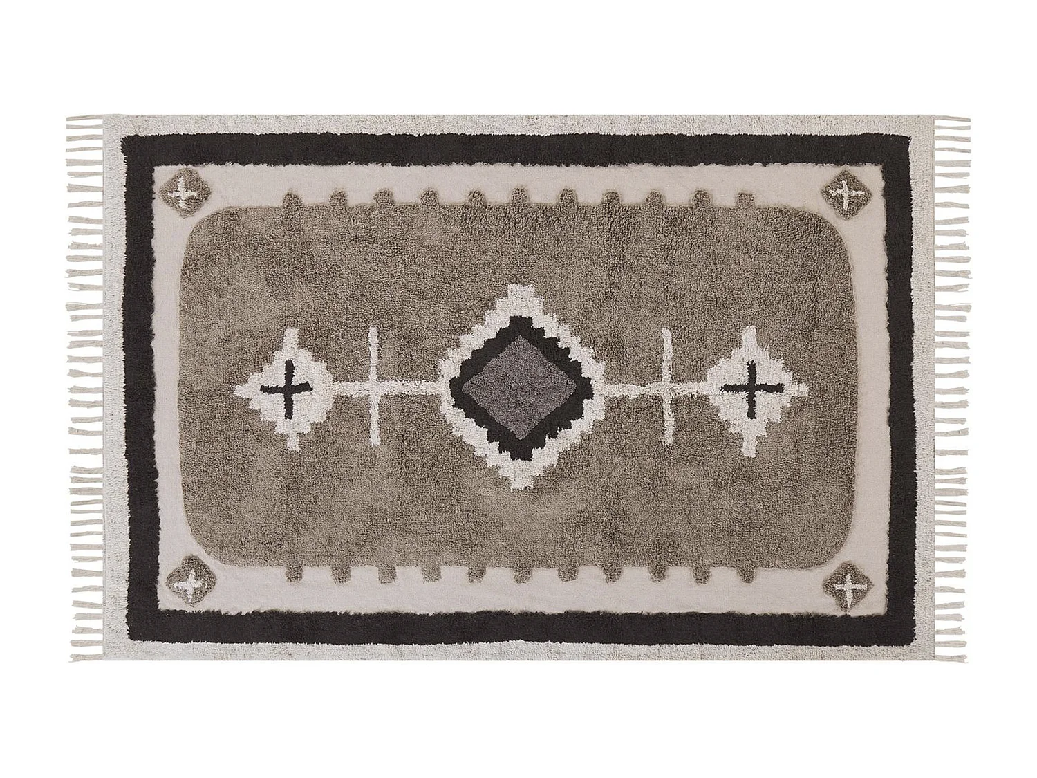 Teppich Baumwolle beige 140 x 200 cm geometrisches Muster Fransen Kurzflor GEYVE