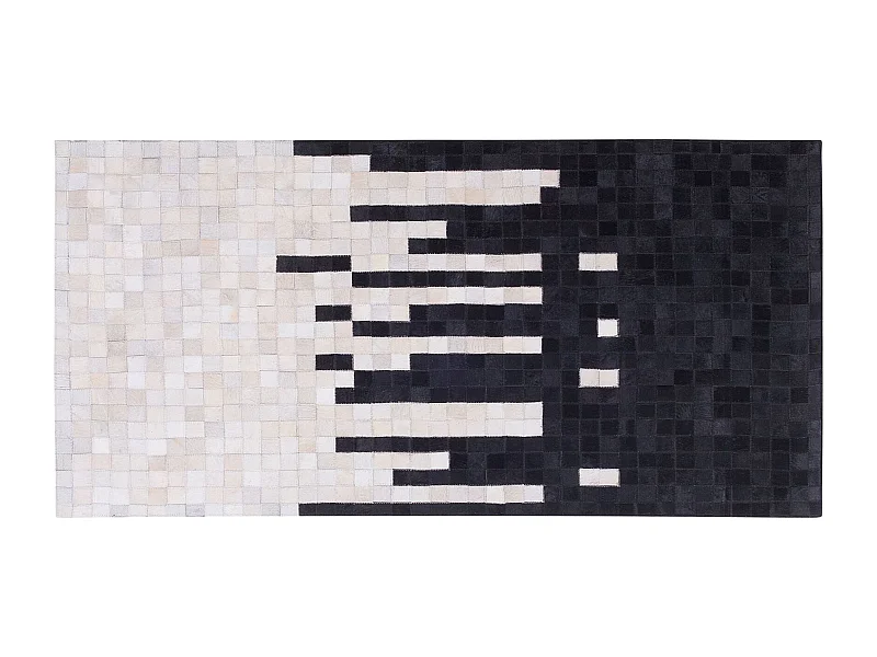 Moderner Teppich schwarz/weiß Echtleder 80 x 150 cm handgefertigt Bolu
