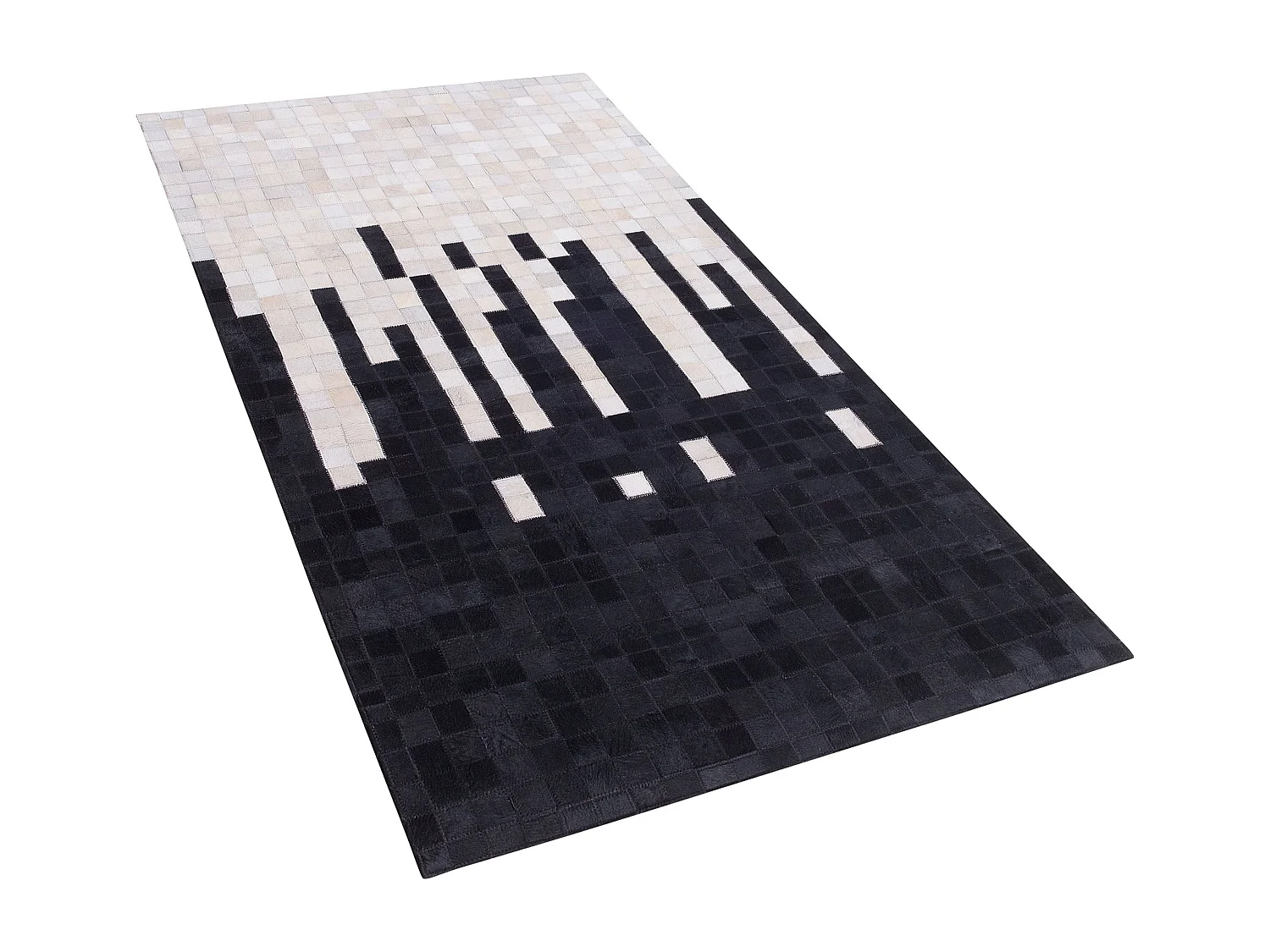 Moderner Teppich schwarz/weiß Echtleder 80 x 150 cm handgefertigt Bolu