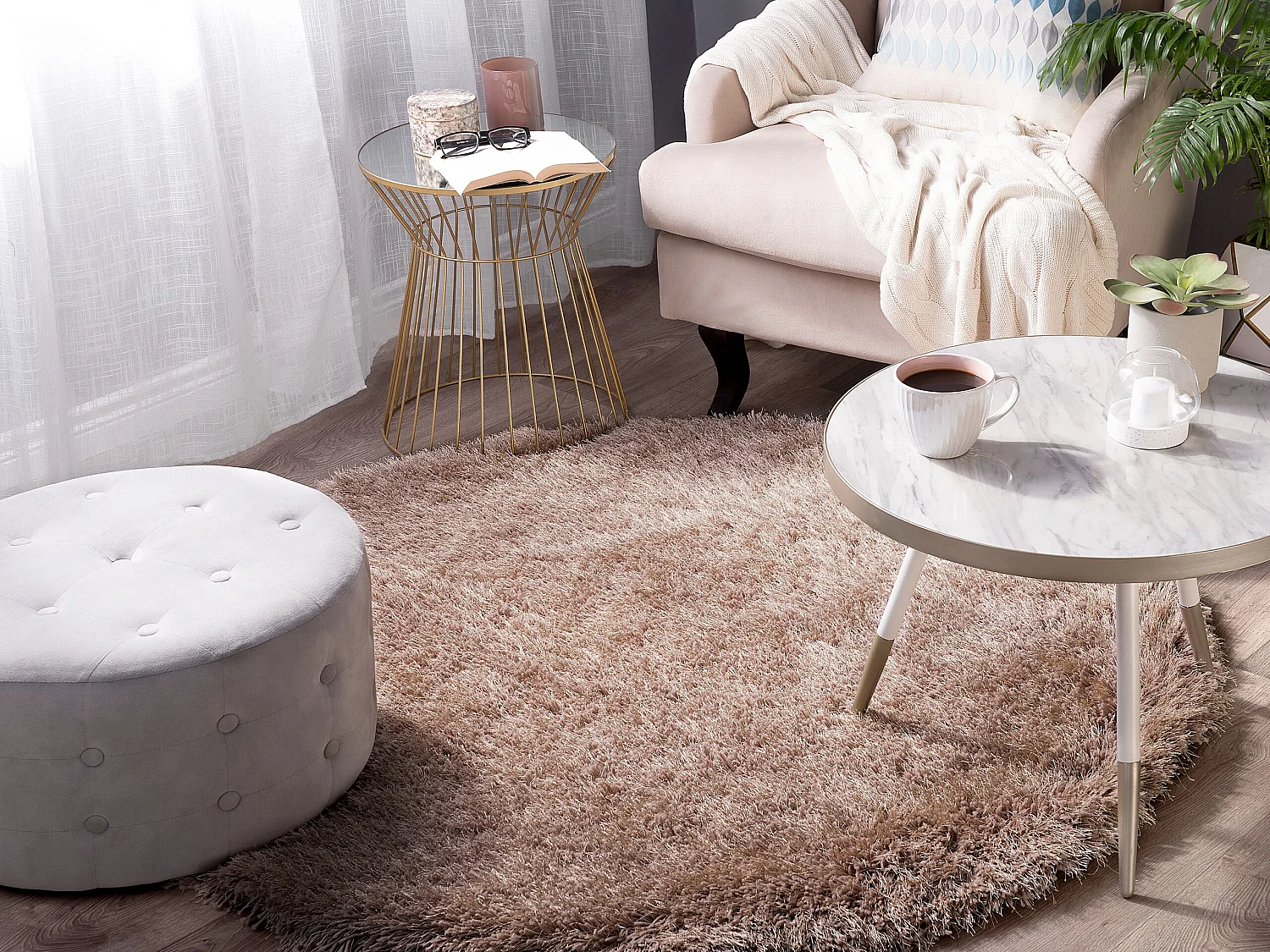 Tappeto shaggy rotondo beige ⌀ 140 cm CIDE