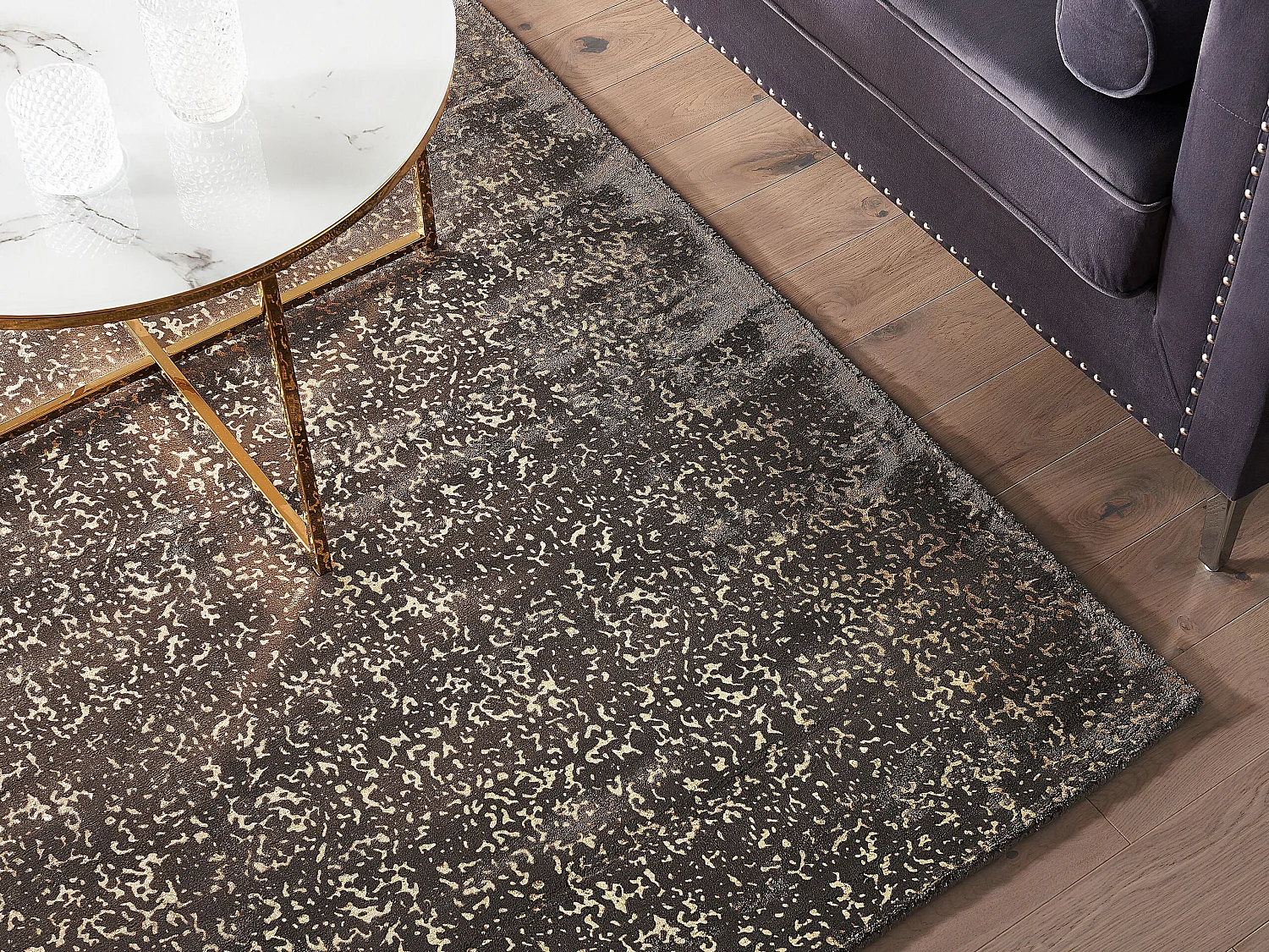 Teppich dunkelgrau-gold 140 x 200 cm abstraktes Muster Kurzflor ESEL