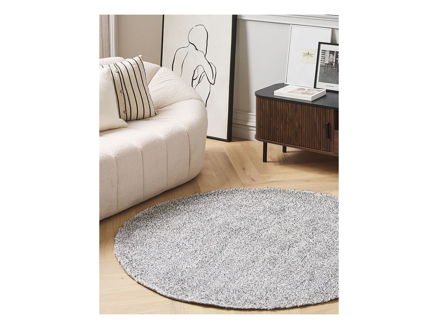 Dywan shaggy okrągły ⌀ 140 cm szary melanż DEMRE