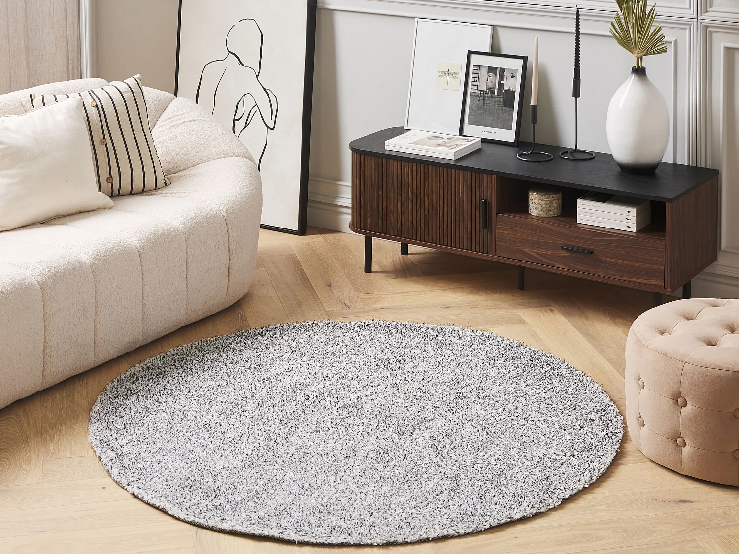 Tapis rond en tissu poivre et sel DEMRE